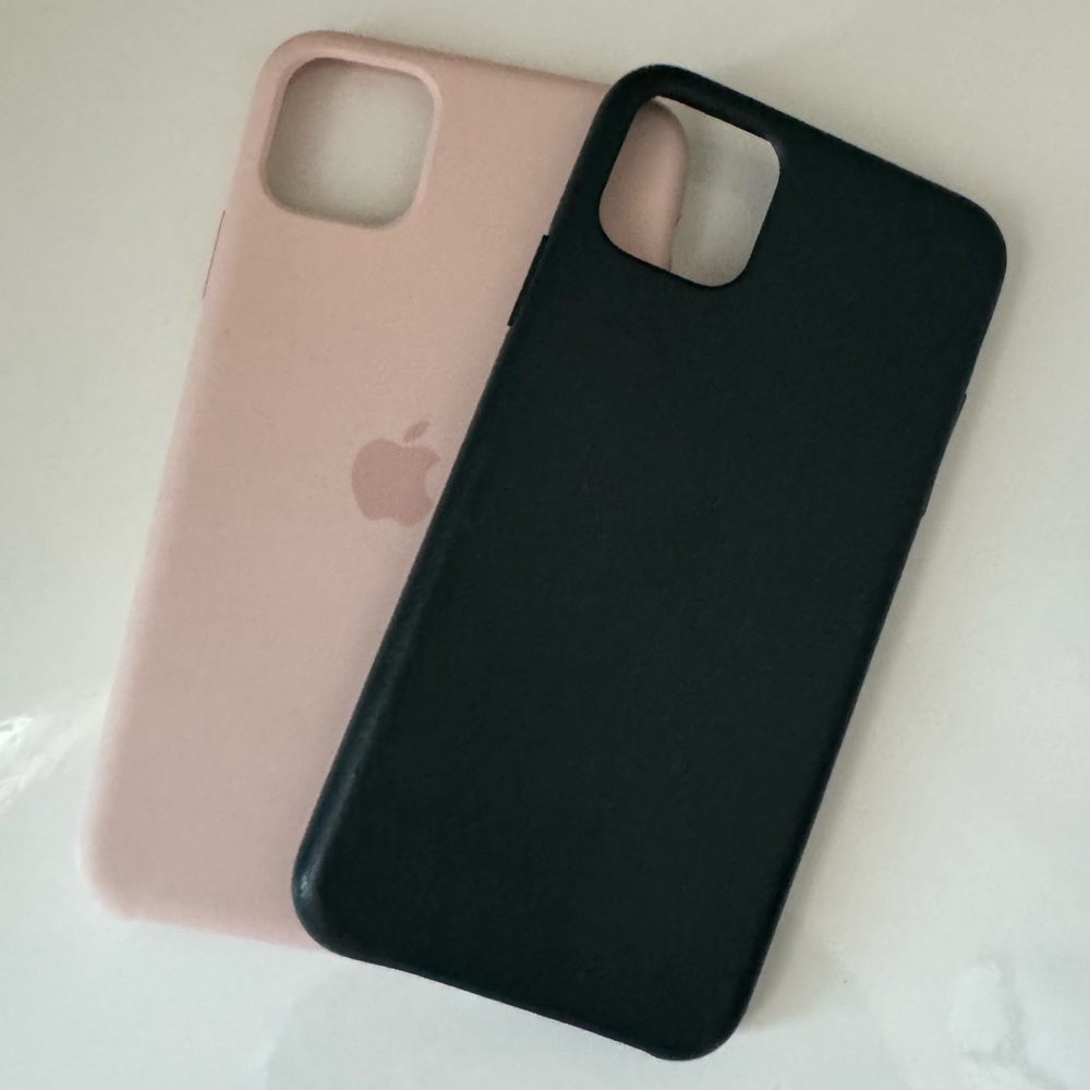 iPhone 11 Pro Max Apple silicone cases. Pink and green. Sold together.
